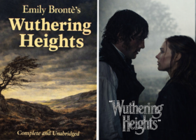 Wuthering Heights novel by Emily Brontë and the 2026 film adaptation poster
